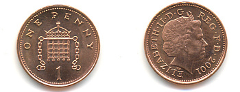 Великобритания 1 пенни 2001 Елизавета II (1952-2022) KM 986, Spink 4710 (B5) сталь плакированная медью UNC 89-551