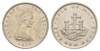 Остров Мэн 5 пенсов 1975 PM, Елизавета II (1952-2022) KM 22 медно-никель 4652-745