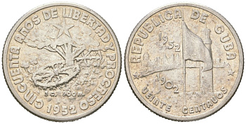 Куба 20 сентаво 1952 50 лет Республике Куба KM 24 серебро 34-1017