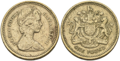 Великобритания 1 фунт 1983 Елизавета II (1952-2022) KM 933, Spink 4221 никель латунь 81-942