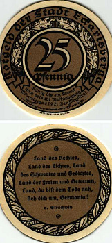 ЭККАРТСБЕРГА 25 ПФЕННИГОВ 1921 НОТГЕЛЬД, 1 СЕНТЯБРЯ 1921, ЗЕМЛЯ САКСОНИЯ-АНХАЛЬТ Grabowski 305.4 бумага 6318-44-3-1