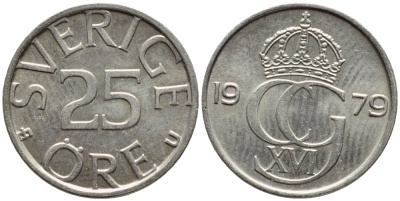Швеция 25 эре 1979 U Карл XVI Густав (1973- ) KM 851 медно-никель 4396-528