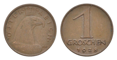 Австрия 1 грош 1928 KM 2836 бронза 4639-966