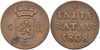 Нидерландская Восточная Индия, Голландия (Holland) 1 дуит 1808 KM 76 медь 4575-1013