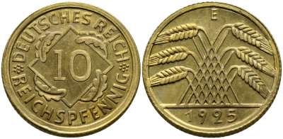 Германия 10 рейхспфеннигов 1925 E KM 40, J.317 алюминиевая бронза PROOF 00-817-60