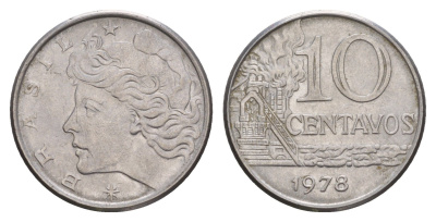 Бразилия 10 сентаво 1978 KM 578.1a нержавеющая сталь UNC 4655-1067