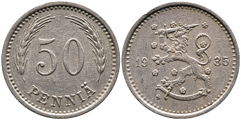 ФИНЛЯНДИЯ 50 ПЕННИ 1935 S KM 26 медно-никель 4387-522