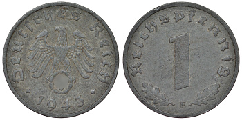 Германия 1 рейхспфенниг 1943 F KM 97, J. 369 цинк 4124-233