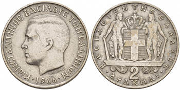 Греция 2 драхмы 1966 Константин II (1966-1973) KM 90 медно-никель 4548-326