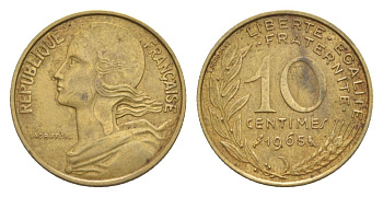 Франция 10 сантимов 1965 тип Morlon KM 929, Le Franc 144.5 алюминиевая бронза 4630-354