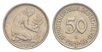 ФРГ 50 пфеннигов 1981 G KM 109.2, J. 384a медно-никель 4632-331