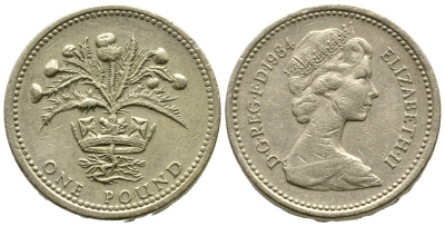 Великобритания 1 фунт 1984 Елизавета II (1952-2022) KM 934, Spink 4222 никель латунь 3999-1325