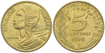 ФРАНЦИЯ 5 САНТИМОВ 1978 ТИП MARIANNE KM 933, LE FRANC 125.14 медь алюминий никель 116-449