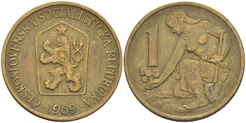 ЧЕХОСЛОВАКИЯ 1 КРОНА 1969 ЖЕНЩИНА САЖАЕТ ЛИПОВОЕ ДЕРЕВО KM 50 алюминиевая бронза 3856-1156