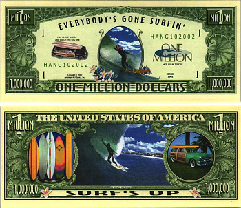 США 1000000 ДОЛЛАРОВ 2002 СУВЕНИРНАЯ БАНКНОТА, СПОРТИВНАЯ СЕРИЯ, СЕРФИНГ бумага UNC (ПРЕСС) 7198-42-4-2