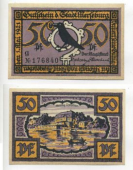 МЕРЗЕБУРГ 50 ПФЕННИГОВ 1921 НОТГЕЛЬД, 1 МАЯ 1921, ЗЕМЛЯ САКСОНИЯ-АНХАЛЬТ, БУКВА G Grabowski 884.2b бумага 7217-52-3