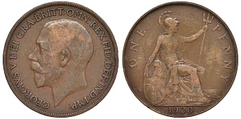 Великобритания 1 пенни 1920 Георг V (1910-1936) KM 810, Spink 4051 бронза 4123-1126