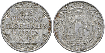 НИДЕРЛАНДЫ ЖЕТОН ND ХЁЙЗЕН ГАЗ ПФЕННИГ, ГАЗОВАЯ ФАБРИКА HUIZEN N.H., ДИАМЕТР 23,5 ММ. алюминий 65-1111