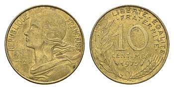 Франция 10 сантимов 1975 KM 929 алюминиевая бронза 4674-568