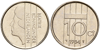 Нидерланды 10 центов 1984 Беатрикс (1980-2013) KM 203 никель    4598-356
