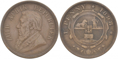 Южно-Африканская Республика, Трансвааль 1 пенни 1898 Пауль Крюгер KM 2 медь 180-925