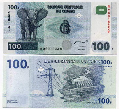 Конго 100 франков 2000 ГЭС, слон Pick 92 бумага UNC (пресс) 448-70-2