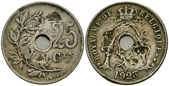 Бельгия 25 сантимов 1923 Belgique KM 68 медно-никель 4165-516