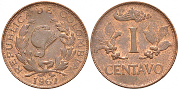 Колумбия 1 сентаво 1967 KM 205а сталь плакированная медью 4532-466