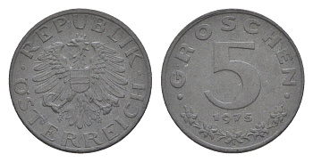 Австрия 5 грошей 1975 KM 2875 цинк 4567-816
