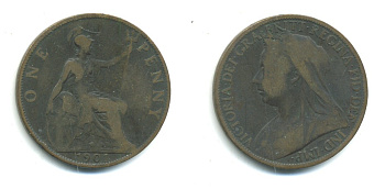 Великобритания 1 пенни 1901 Виктория (1837-1901) KM 790 бронза 47-746