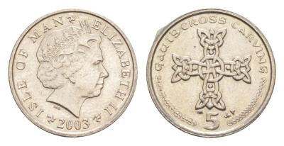 Остров Мэн 5 пенсов 2003 Елизавета II (1952-2022) KM 1038 медно-никель UNC 4651-361