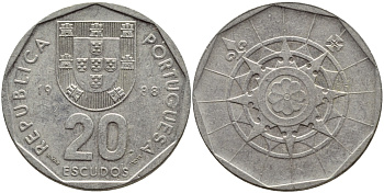 ПОРТУГАЛИЯ 20 ЭСКУДО 1988 INCM KM 634.1 медно-никель 4395-942