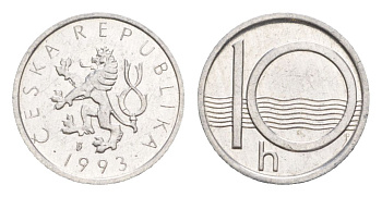 Чехия 10 геллеров 1993 KM 6 алюминий UNC 4632-514
