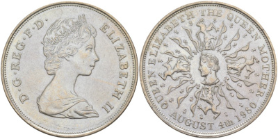 Великобритания 25 пенсов 1980 80 лет королеве Елизавете-королеве матери, Елизавета II (1952-2022) KM 921, Spink 2228 медно-никель 107-634