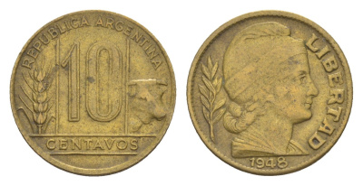 Аргентина 10 сентаво 1948 KM 41 алюминиевая бронза 4655-1014