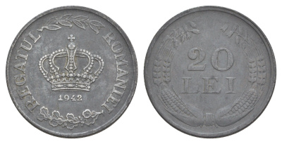 Румыния 20 леев 1942 KM 62 цинк 4635-225