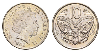 Новая Зеландия 10 центов 2002 KM 117 медно-никель 4182-413