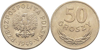 Польша 50 грошей 1949 KM 44 медно-никель UNC 5010-1222