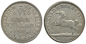 Брауншвейг-Вольфенбюттель 1/6 талера 1767 IDB, вес 5,15 гр. КМ 971 серебро 413-1612