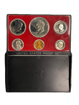 США набор из 6 монет (1, 5, 10 (дайм), 25 (квотер, 1/4 доллара) и 50 (1/2 доллара) центов; 1 доллар) 1976 в оригинальной упаковке, 200 лет независимости (1776-1976) KM PS140 (A192, 195a, 201, 204, 205 и 206) PROOF 5-4-1-14