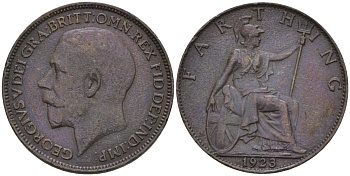 Великобритания 1 фартинг 1923 Георг V (1910-1936), светлая отделка KM 808.2, Spink 4060 бронза 4596-951