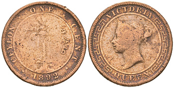 Цейлон 1 цент 1892 KM 92 медь 55-213