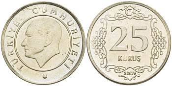 ТУРЦИЯ 25 КУРУШ 2009 KM 1242 медно-никель 3309-1133