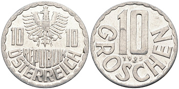 АВСТРИЯ 10 ГРОШЕЙ 1995 КМ 2878 алюминий 4573-244