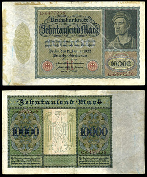 Германия 10000 марок 1922 Альбрехт Дюрер, серия C, литера H Pick 70, Розенберг 68а бумага 8618-38-1-2