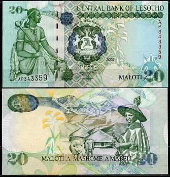 Лесото 20 малоти 2009 король Мошвешве I, пастух Pick 16 g  бумага  UNC (пресс) 448-14-1