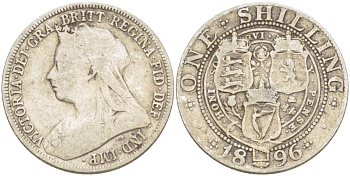 Великобритания 1 шиллинг 1896 Виктория (1837-1901) KM 780, Spink 3940А серебро 4525-1052
