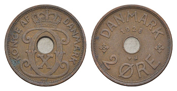 Дания 2 эре 1928 N, Кристиан X (1912-1947) KM 827 бронза 4639-734