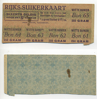 Нидерланды талоны на сахар 1944-1950 бумага 6317-34-1-1
