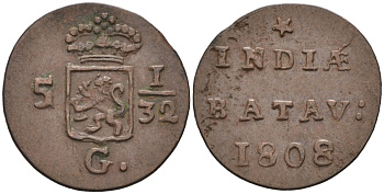 Нидерландская Восточная Индия, Голландия (Holland) 1/2 дуита 1808 KM 75 медь 4576-828